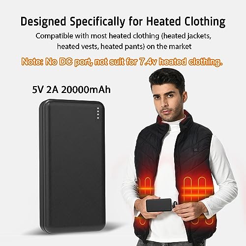 Whsahans 5V 2A 20000Mah Heated Vest Heated Jacket Battery Pack Power Bank Rechargeable Battery For For Heated Vests Heated Jackets Heated Hoodies For Men Women thumb #1
