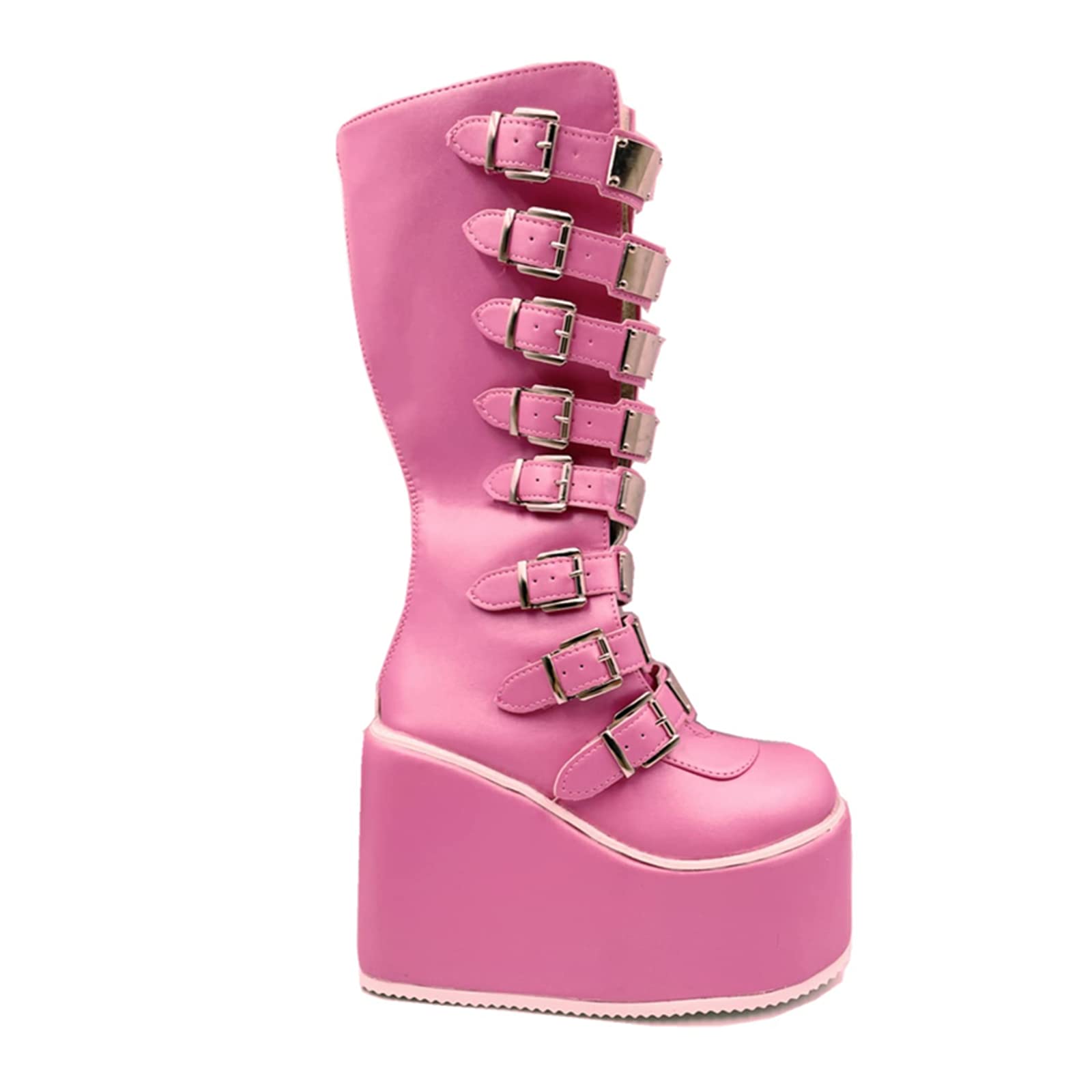 UOQAPRE Womens High Platform Mid Calf Wedges Chunky Booties Heel Round-Toe Side Zip Winter Punk Combat Boots For Women