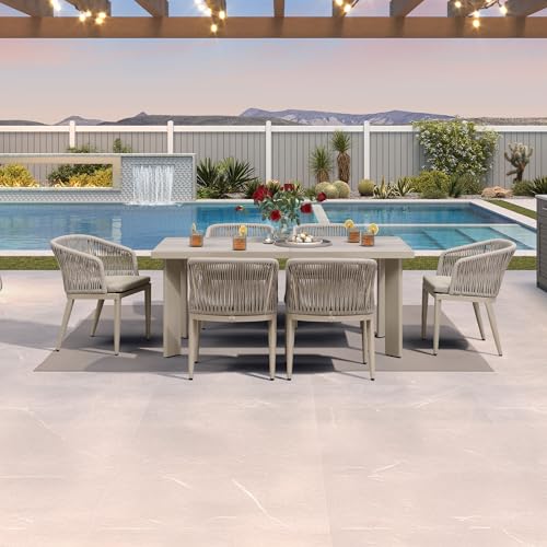Image of PURPLE LEAF Patio Dining Set for 6 with Sunbrella Cushion Chairs Champagne