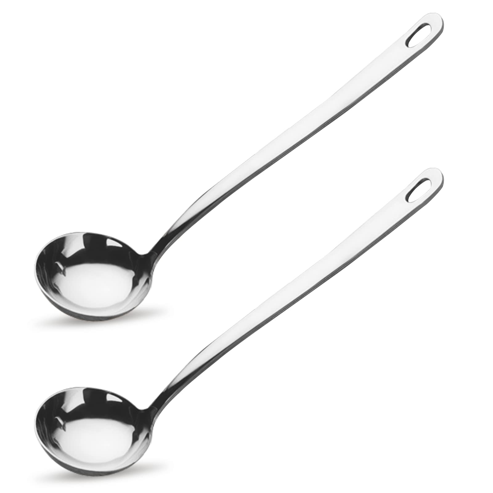 Tenta Kitchen 304(18/8) One Piece Stainless Steel Ladle 2PCS, Soup Ladle,Cooking Ladle for Soup,Heat-proof Design of extra thick （3.2mm）Handle,Stainless Steel Ladle for Cooking 2.2ouce/11Inch
