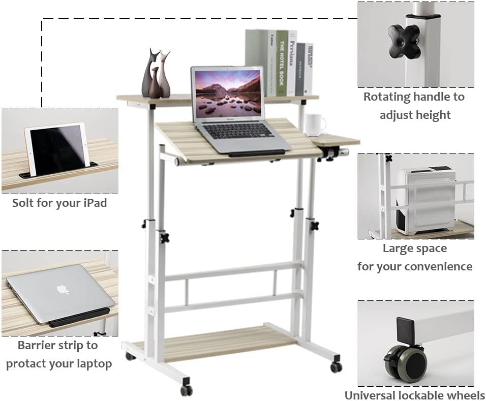 Buy Hadulcet Mobile Standing Desk, Rolling Table Adjustable Computer Desk, Stand Up Laptop Desk