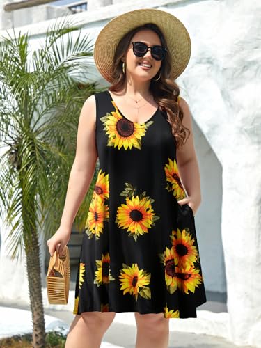 Image of BELAROI Women Casual Summer Beach Dresses Plus Size Sundress V Neck Pockets Swing Tank Dress Cover Ups