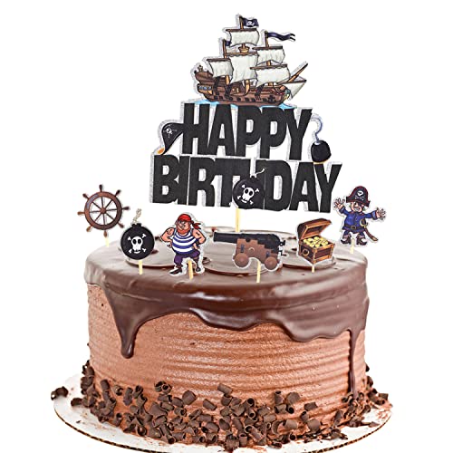 Kawailay pirate thème gâteaux topper gâteaux bateau pirate cupcakes topper voile voile gâteau d'anniversaire decor treasure chest cake desserts muffins...