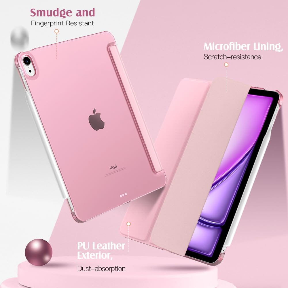 TiMOVO Etui do iPad Air 11" M4/M3/M2, Air 5./4. gen. 10,9", Nosegay Pink | Smukła podstawka, twarda półprzezroczysta tylna obudowa, obsługa Touch ID i automatyczne usypianie/wybudzanie