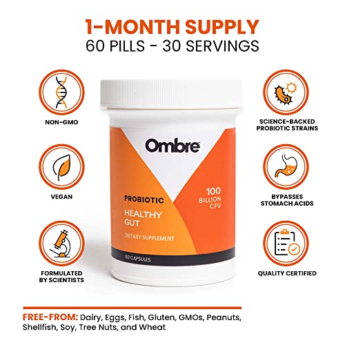 Ombre Healthy Gut Probiotics For Digestive Health, Promotes Overall Wellness And Bowel Regularity, 100 Billion Cfu, Shelf-Stable, 30 Servings #TOP2