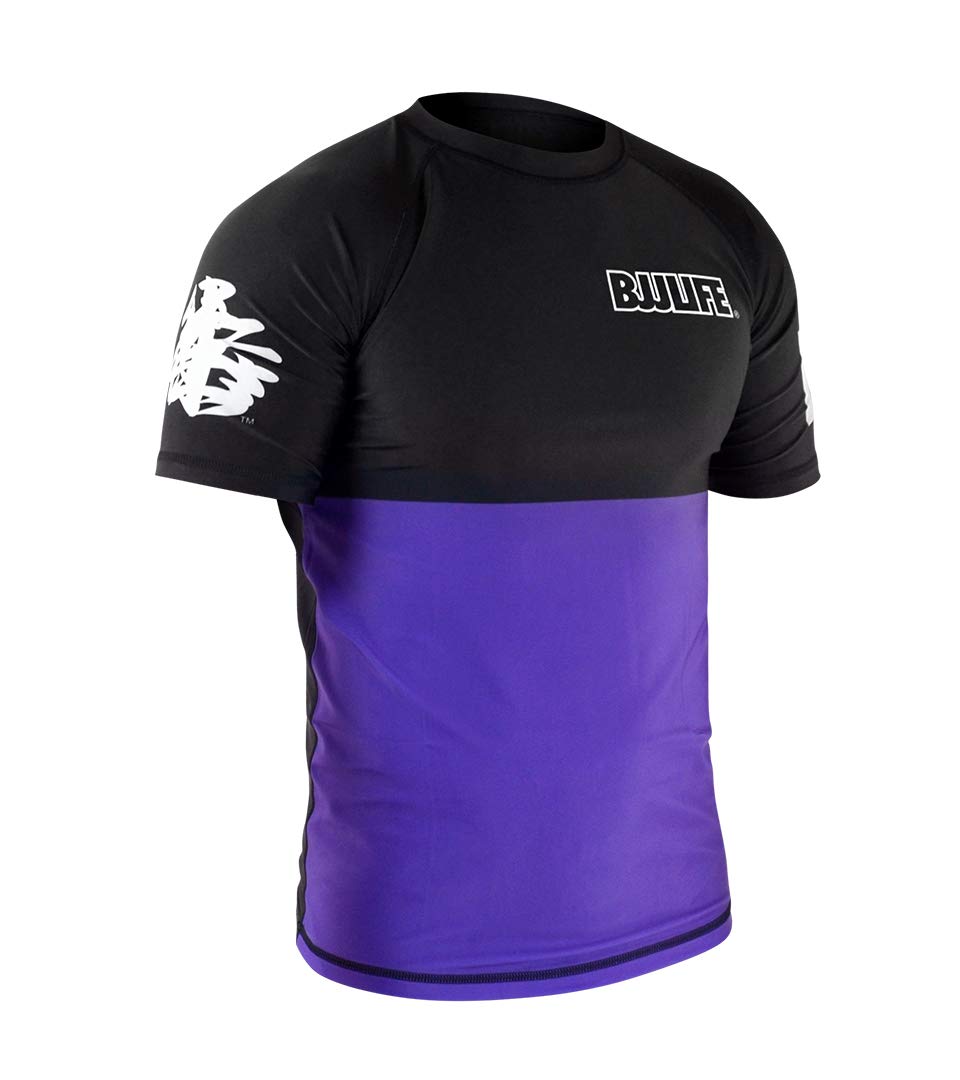 CompLite Ranked Rash Guard | Short Sleeve | No GI Brazilian Jiu Jitsu | MMA BJJ Wrestling Training Water Sports | Purple | Large