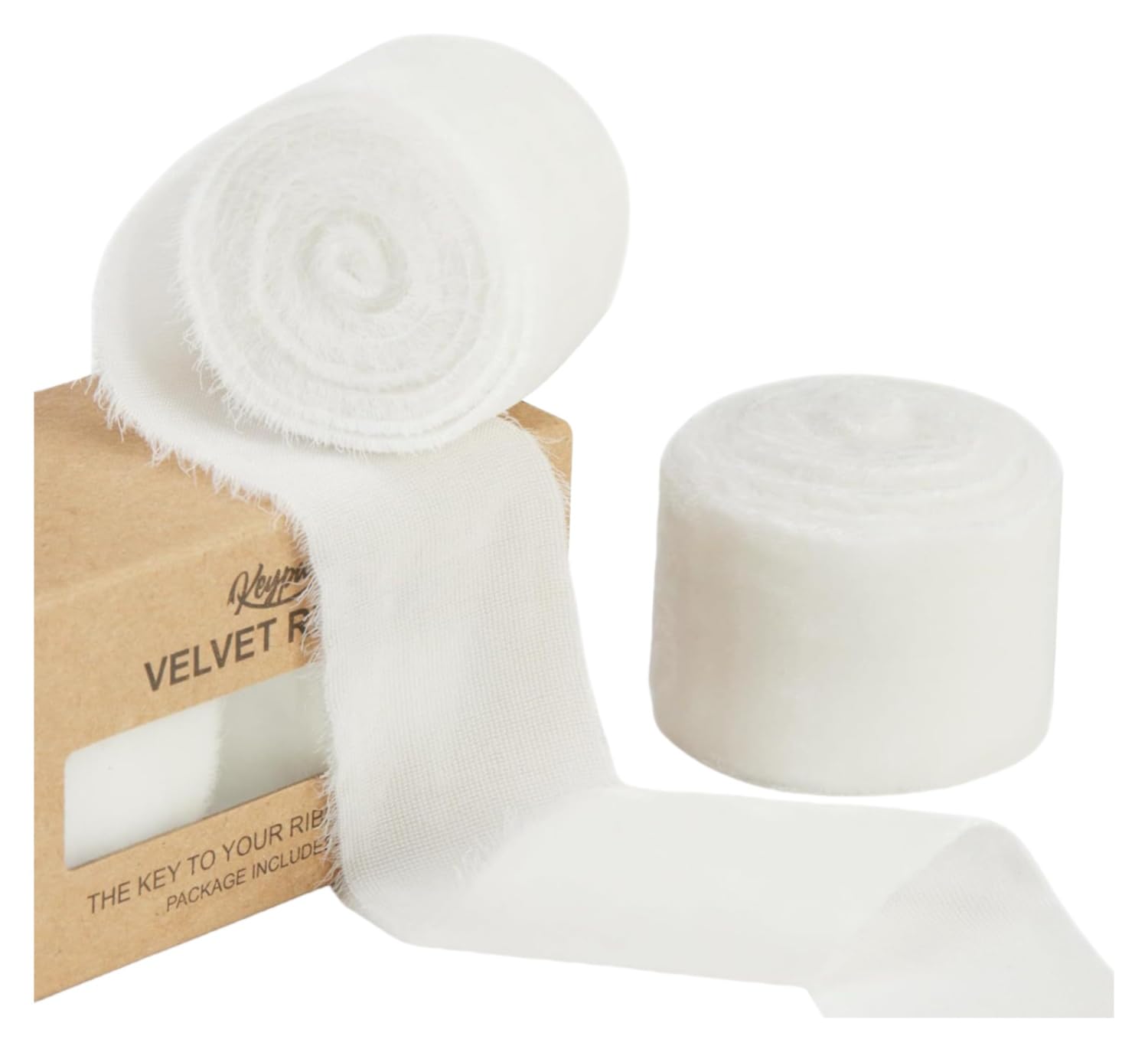 3 Pcs Velvet Ribbon, 1.5 Inch x 1.5 Yds Handmade Frayed Raw Edge Silk Ribbons Craft for Christmas Wedding Home Decor(White)