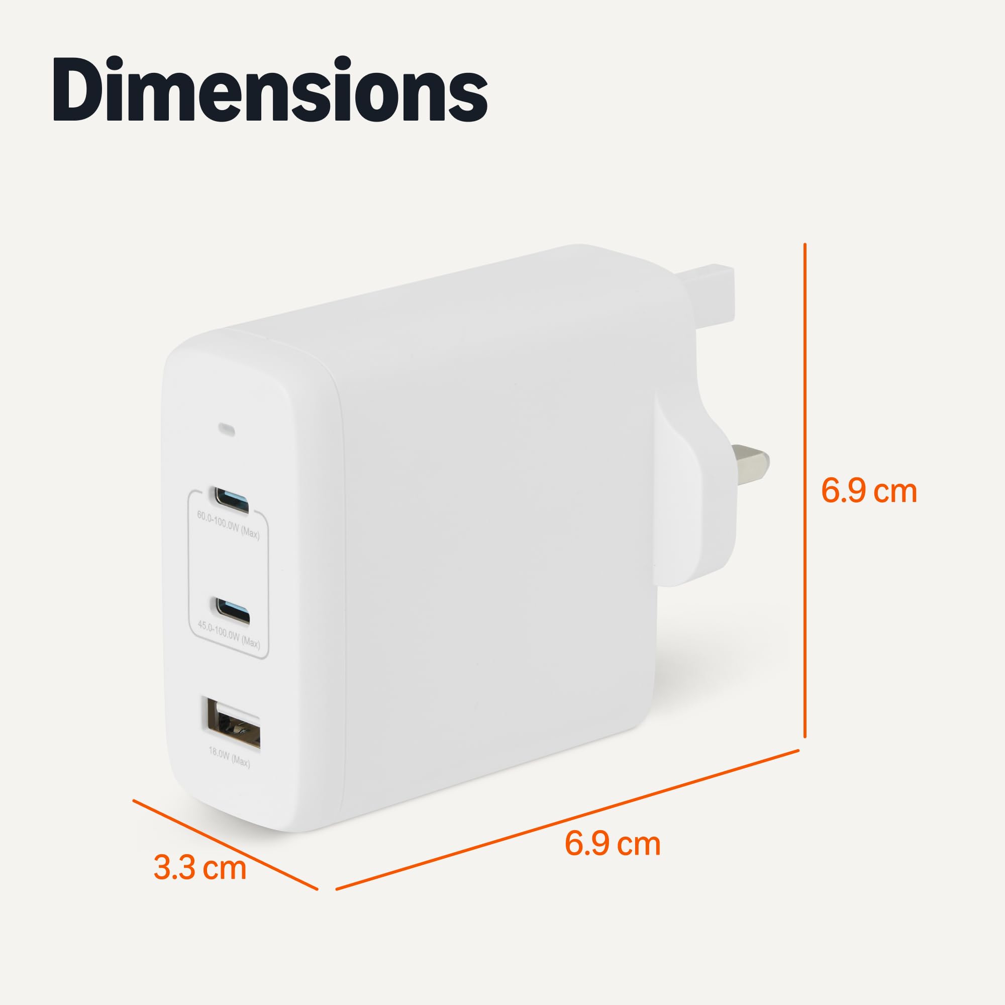 Amazon Basics Fast Charging USB C Nano GaN Wall Charger, 120W 3-Port for Laptops, Tablets, Phones, White — view 5