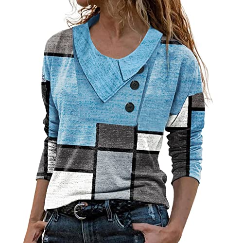 PTLLEND Scharzes Top Blusen Tunika Longshirt Bluse Kariert blouseOberteile...