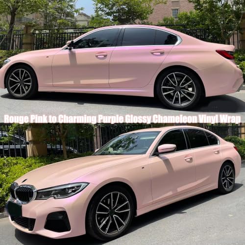 Image of Rouge Pink to Charming Purple Glossy Chameleon Vinyl Wrap Color Change DIY Vehicle Vinyl Film, 59.84 inch x 78.74 inch