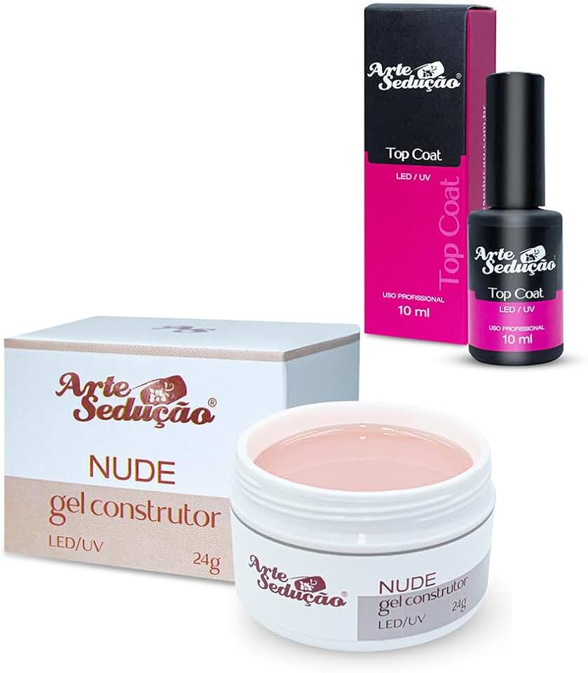 Kit Gel Led Uv Autonivelante Nude 24g + Top Coat Brilho 10ml