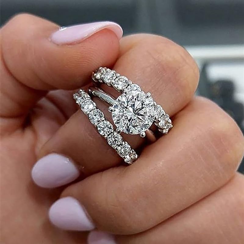 A Set of Exquisite Three-Piece Ring Luxurious Rings for Anniversary Celebrations Ladies' Wedding or Engagement Rings
