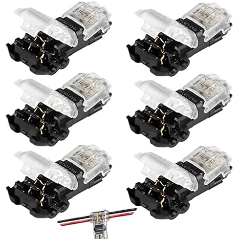 Wire Connectors, 6 Pcs Low Voltage Electronic T Tap Connectors 2 Pin Solderless Rock Solid Connectors with No Wire Stripping Reqired for Mid-Span Branching Connection 20/22 AWG Cable 0.2-0.5mm² Cover
