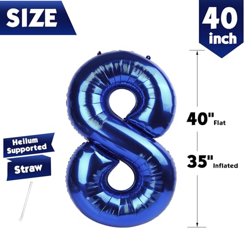 Image of 40 Inch Night Blue Number 8 Balloon, 8th Blue Birthday Party Decorations