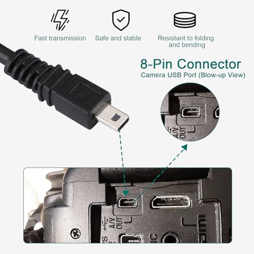 myikenjoy Camera Charger Cable Cord for Casio Exilim EX-H60 EX-ZS220 EX-N50 QV-R200, 8-Pin Data Transfer Cable Replacement for Casio EMC-5U 5FT