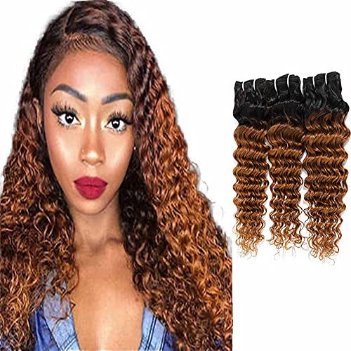 Ombre Human Hair Bundles Brown Deep Wave Bundles Virgin Wet And Wavy Human Hair 3 Bundles 1b/30 Unprocessed Curly Bundles Hair Weave 24 26 28 Inch