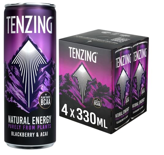 TENZING Natural EnergyDrink, Plant Based, Vegan, & Gluten Free Drink, BCAA, Blackberry & Acai, 330ml (Pack of 4)