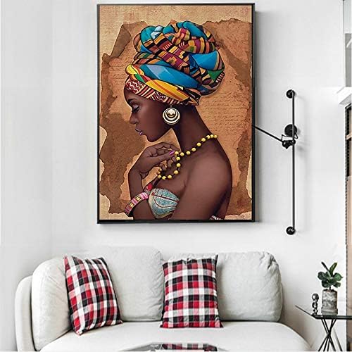 Canvas Painting Modular Poster African Black Woman Pictures Wall Artwork Hd Printed Nordic Style for Living Room Home Decor Paintings 50 * 70cm