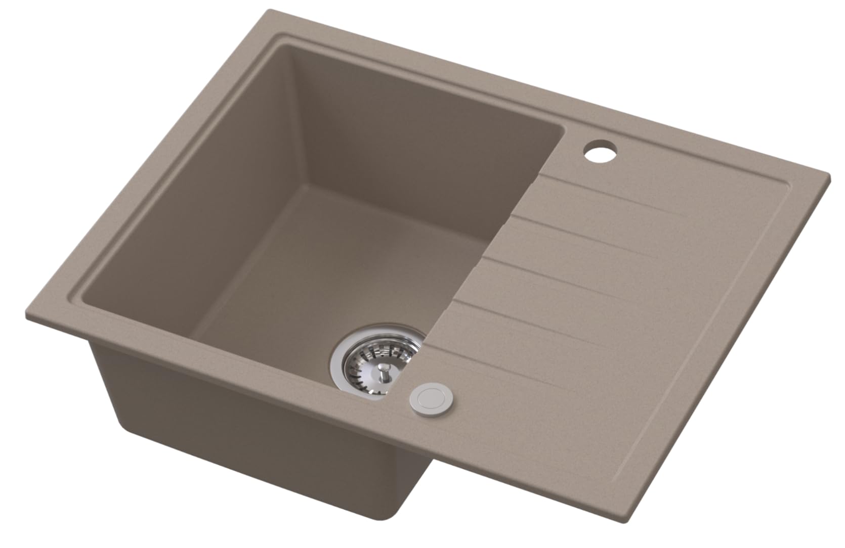 Fregadero AXION Una Cubeta Fregadero De Granito 65x50x20,5cm Beige, Fregadero De Cocina De Diseño Elegante Con Sifón, Escurridor, Fácil De Limpiar, Resistente A Los Arañazos