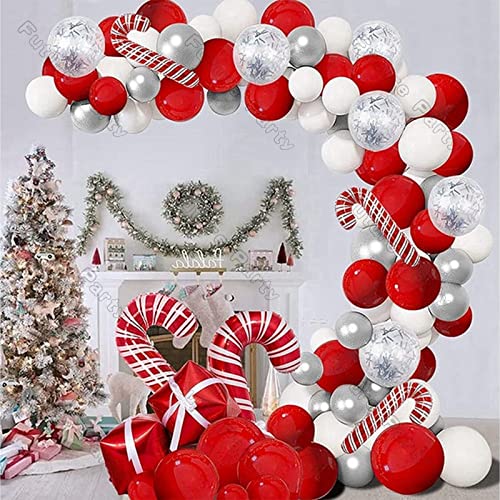111pcs Merry Christmas Red White Balloon Arch Garland Kit Xmas Chrome Silver Candy Cone Foil Baloon Kids Gift Box New Year Decor