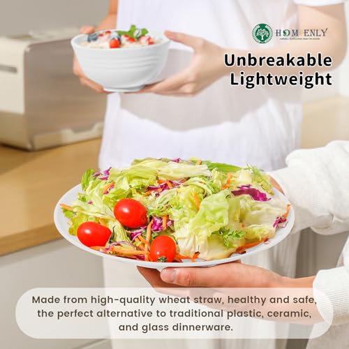 Image of Homienly Premium Wheat Straw Dinnerware Sets - 24 PCS Dinner Plates,Plates,Cereal Bowls,Drinking Cups,Lightweight & Unbreakable Dishes Sets for 6,Dishwasher & Microwave Safe for Home - White