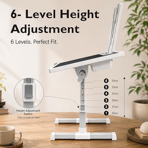 Image of StarAndDaisy Kids Study Table Foldable /Multipurpose Baby /Kids Bed Table for Laptop and Study /Laptop Table with Adjustable Height & Angle with USB Port, LED and Mini Cooling Fan -Black White