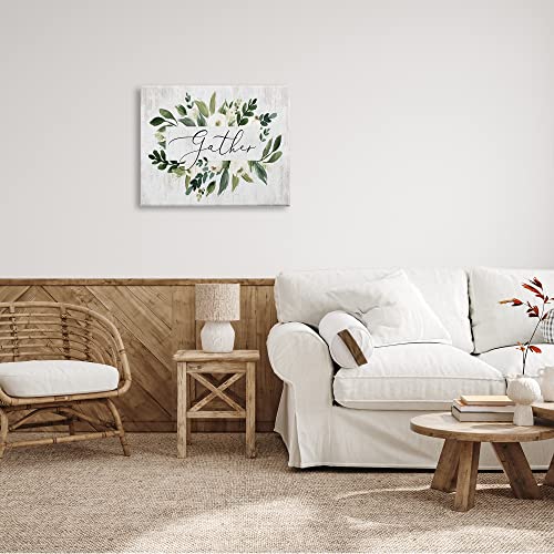 Image of Stupell Industries 'Gather Text White Flower Green Botanicals'| Canvas Art | Stupell Industries | 30 x 24 Inches, Easy to Hang and Sturdy, Made in USA, by Lettered and Lined