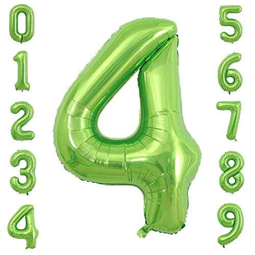 Tellpet Number 4 Balloon Foil 4th Birthday Party Decor, 40 Inch, Green