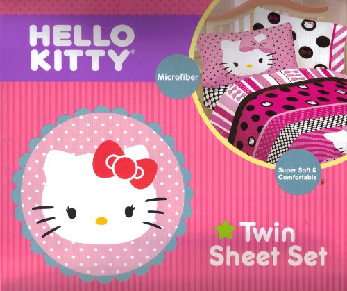 Hello Kitty Beautiful Dots Twin Sheet Set Bedding, Pink