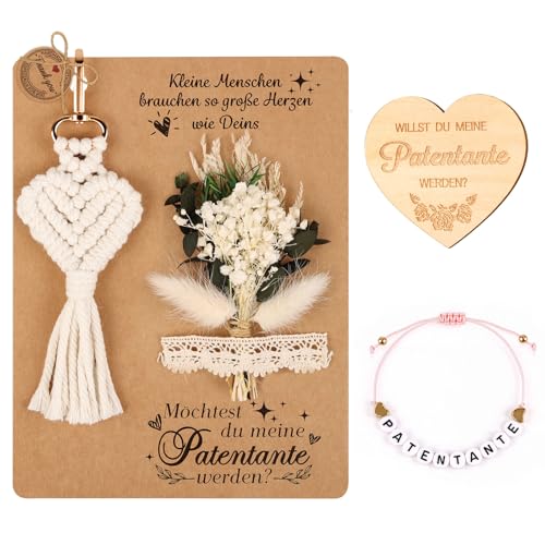 TUZELIYA Patentante Fragen Geschenk - Persönliches Geschenk zur Schwangerschaftsverkündung & Babyparty -Taufgeschenke für Paten - Willst du meine Patentante sein