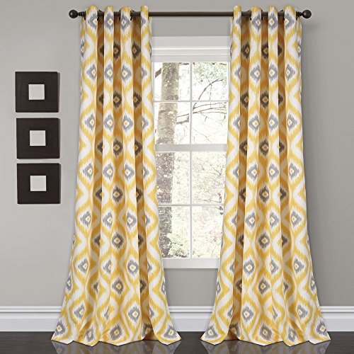Lush Decor Light Filtering Window Curtain Panel Set, Yellow/Gray, 2 Count, Yellow, Gray, W 52" x L 84" (2 Panels)