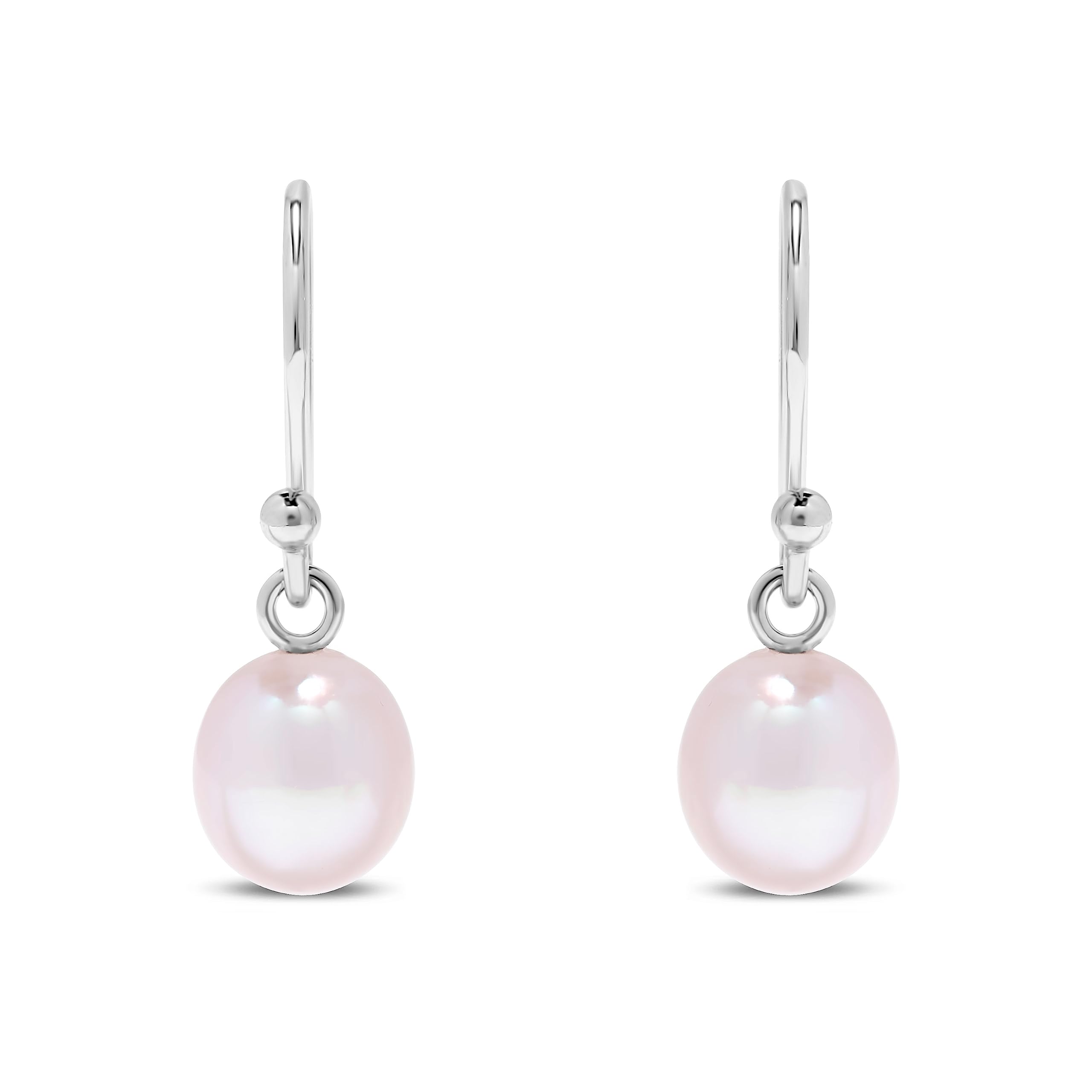 .925 Sterling Silver AAA 7-7.5mm Natural Pink Teardrop Shaped Freshwater Cultured Pearl French Wire Dangling Drop Earrings