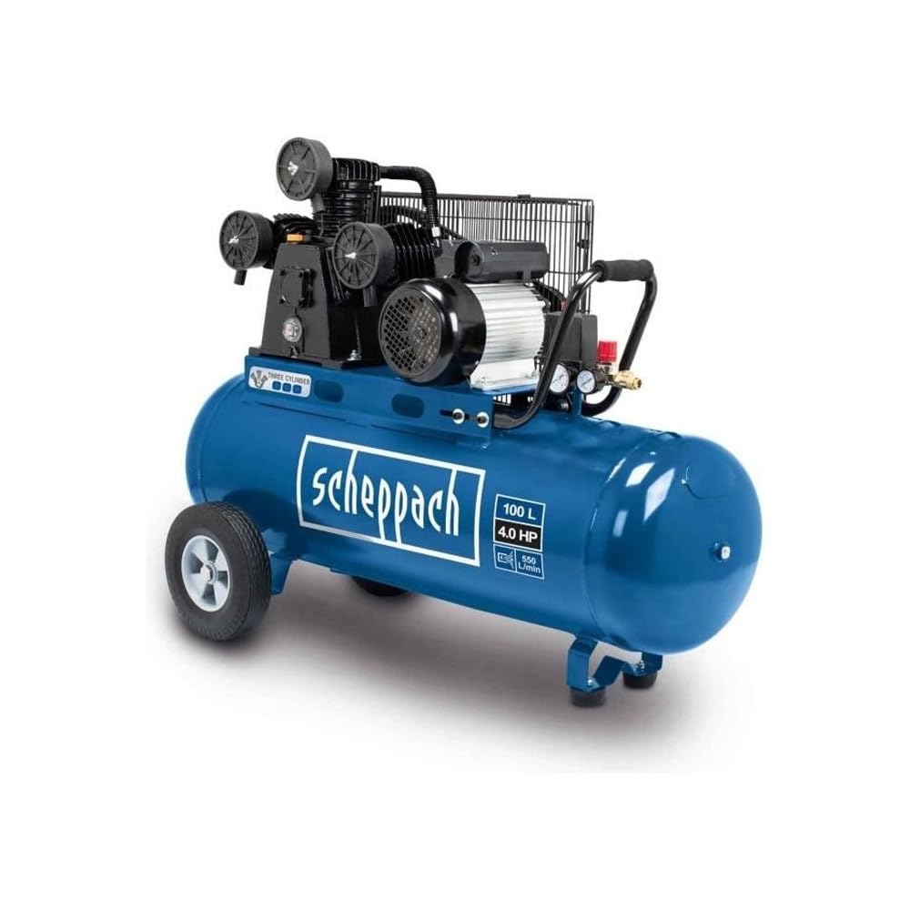 Scheppach HC550TC 100L Compresor de aire | 2200W sin aceite 330L/min 3HP | Portátil y compacto con ruedas | para herramientas de aire de garaje y taller | 10 bar | Acoplamientos dobles de conexión