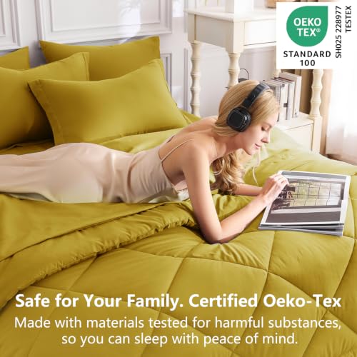 Image of CozyLux Full Size Comforter Sets Mustard Yellow - 7 Pieces Bed in a Bag Full, Luxury Soft Bed Set for All Seasons, Bedding Set with Down Alternative Comforter, Sheets, Pillowcases & Shams