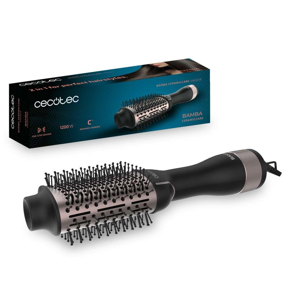 Cecotec Spazzola Ad Aria Calda e Styler CeramicCare Unique a spazzola con volume unico 1200 W, 2 in 1, rivestimento in ceramica, 2 velocità e 3 temperature, funzione aria fredda