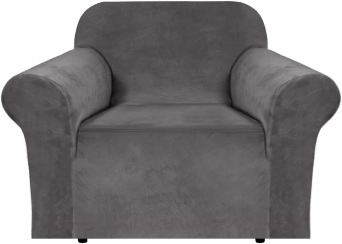 Stretch Velvet Armchair Cover Couch Covers 1 Cushion Chair Slipcover for Living Room Furniture Cover Crafted from Thick Comfy Rich Velour (Chair 31"-49", Gray)