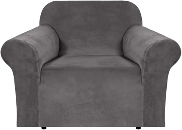 BellaHills Real Velvet Stretch Sofa Covers Couch Covers Sofa Slipcovers Furniture Protector for Sofas | Form Fitted with Elastic Bottom, Ultra Thick Soft Non Slip Covers (1 Seater, Grey)