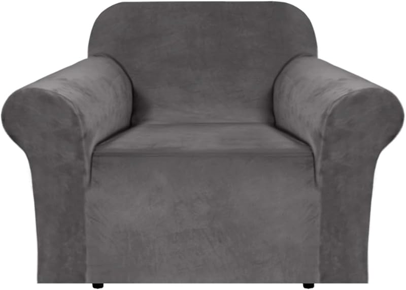 H.VERSAILTEX Funda de terciopelo elástico para sillón, 1 cojín para silla, funda para muebles de salón, hecha de terciopelo grueso, cómodo y rico (silla de 31 a 49 pulgadas, gris)