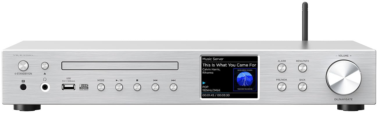 VR-Radio Tuner radio Internet : récepteur radio Internet Wi-Fi, DAB+/FM, CD, Bluetooth, 200 W, argent (récepteur stéréo DAB+, tuner Hi-Fi DAB+)