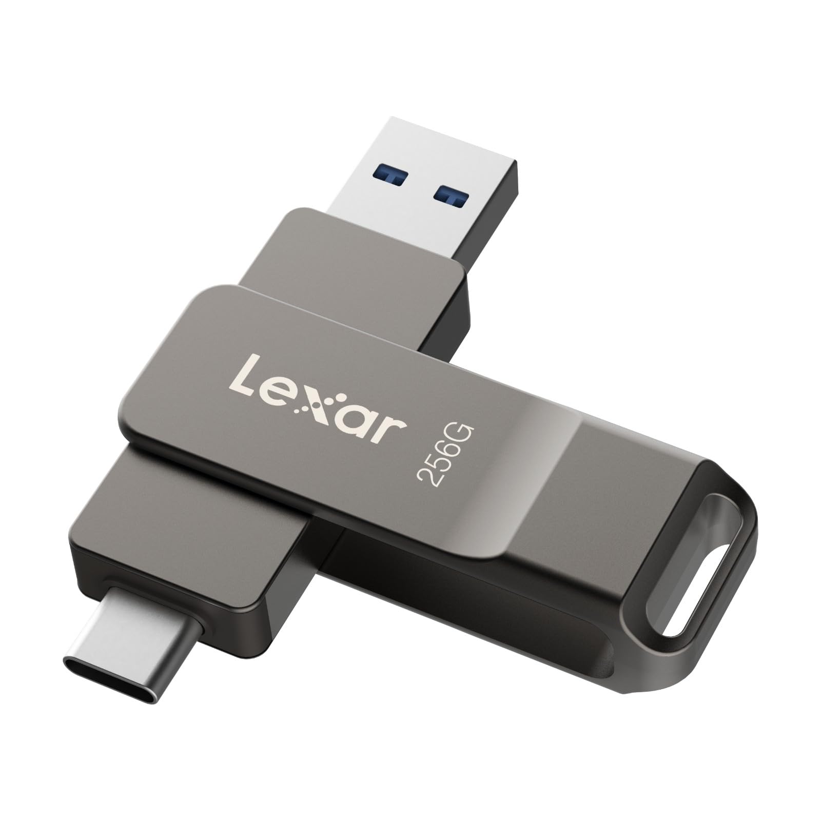 Lexar D40E 256GB Dual USB 3.2 Gen 1 Type-C Jump Drive, USB-C Flash Metal Housing Swivel Design Thumb Drive (Titanium Grey)