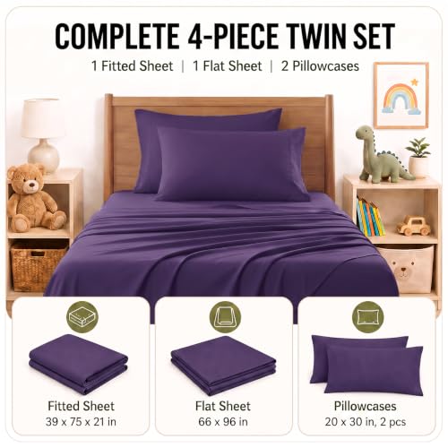 Image of CozyLux 4-Piece Twin Sheets Set, Fits 18-21 Inch Mattresses, Oeko-TEX