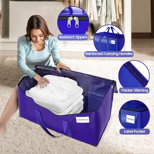 Moving Storage Bags, Moving Supplies Packing Boxes for Moving, Camping, College Dorm Room Essentials for Girls, Blue Tote Bags, Heavy-Duty Storage Bins With Lids And Zippers, 93L 8Pack - Image 4