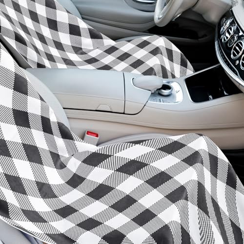 Image of Hahafelt 2 Pack Car Seat Towel Cover with Storage Bag, Retro Plaid | 63 x 32 in Car Towel Seat Cover Non Slip Waterproof, Gym Workout Swimming Running, Machine Washable Sweat Absorbent Protector