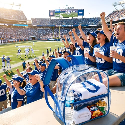 Image of Fomaris Clear Backpack Stadium Approved 12x6x12, Clear Bag with Reinforced Straps for Stadium Events, Sports, Festivals, Concerts - Blue