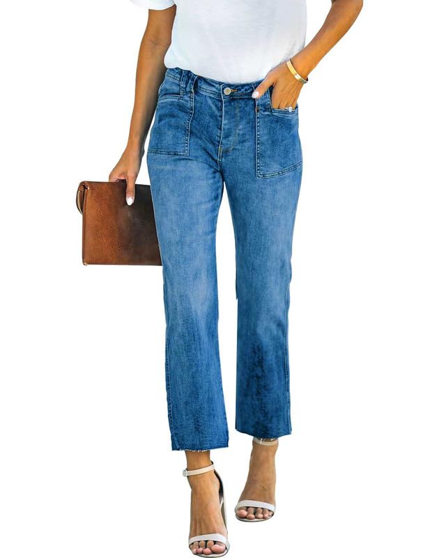 HUNGSON Women's Wide Leg Jeans High Waisted Stretchy Capri Pants Loose Denim Pants