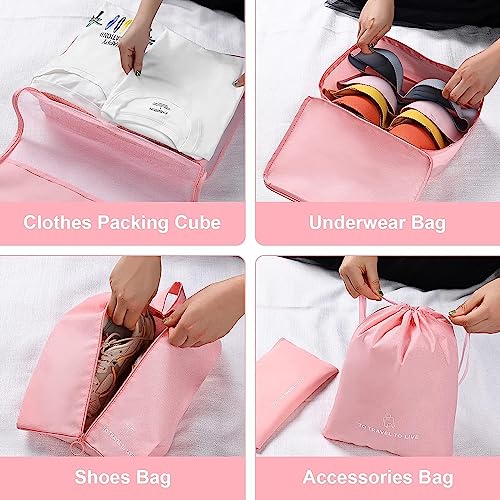 Image of Nightstar 7 Pcs Foldable Luggage and Laundry Bag Pouch Waterproof Travel Toiletry Organizer Garment Storage Bag Portable Packing Cubes (1 Pc) (Pink)