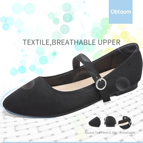 Obtaom Mary Jane Flat Shoes Round Toe Ballet Flats for Women Dressy Fabric Business Flats Comfortable Classic Strap Flats for Office3