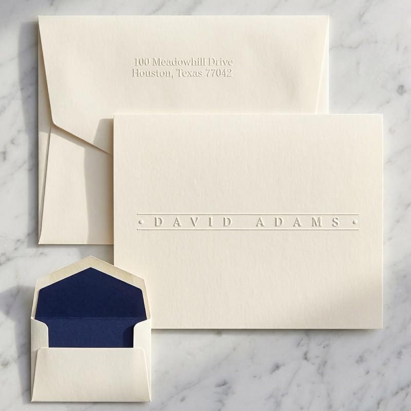 Premium Personalized Embossed Stationery Flat Cards – Triple-Thick 140 lb Cream/White Cardstock | 25 Custom Flat Cards with Matching Envelopes |