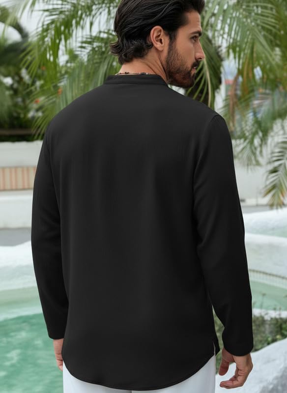 Image of DEELMO Men Stylish Cotton Blend Kurta with Button Detailing for Festive and Casual Wear | Comfortable Soft Fabric Kurta with Modern Mandarin Collar Traditional Outfit