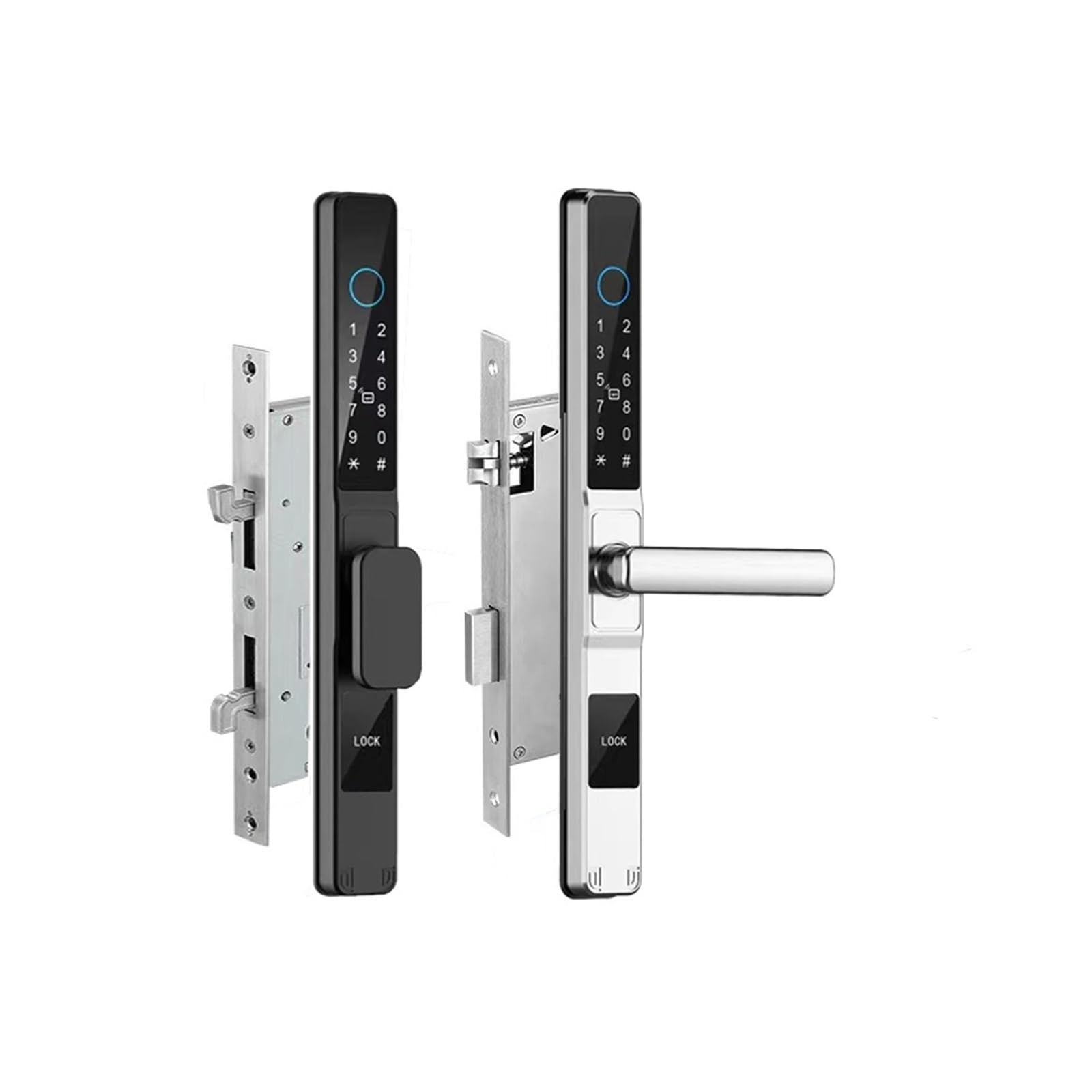 Wodoodporny inteligentny aluminiowy zamek do drzwi Euro z podwójnym hakiem, wpuszczany, hasłem na odcisk palca, elektroniczny, przesuwny, Odporny na warunki atmosferyczne(Nero,Straight handle)